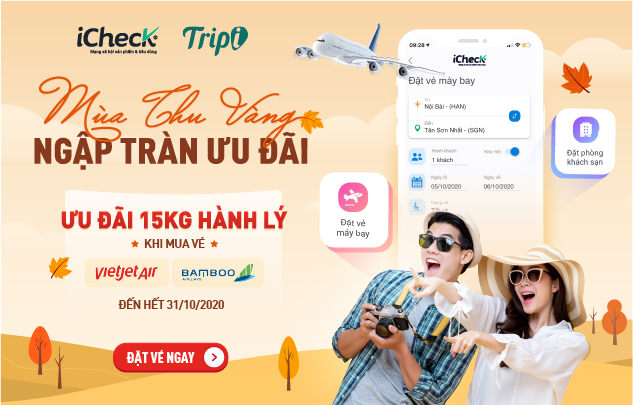 Uu dai 15kg hanh ly khi dat ve may bay Vietjet & BamBoo tren iCheck
